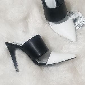White & Black High Heel Mules